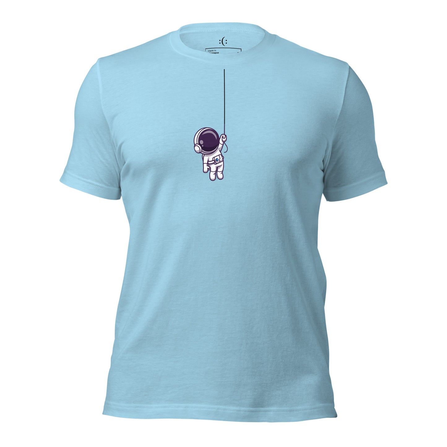 a blue ocean premium t-shirt with sarcastic , astro hanger cartoon and smile on it