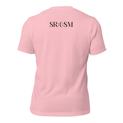 a pink premium t-shirt with sarcastic , astro hanger cartoon and smile on it