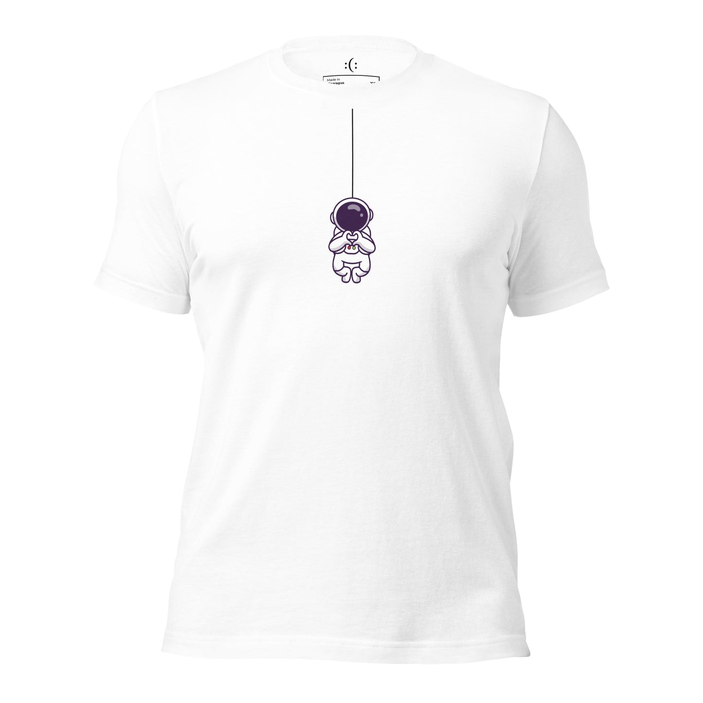 a white premium t-shirt with sarcastic , astro heart cartoon and smile on it