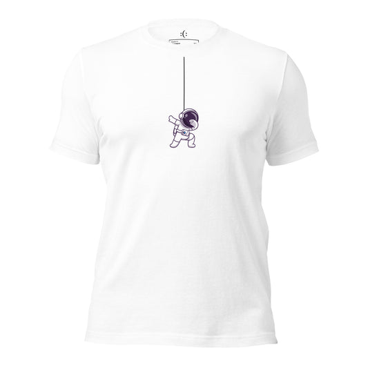 a white premium t-shirt with sarcastic , astro dab cartoon and smile on it