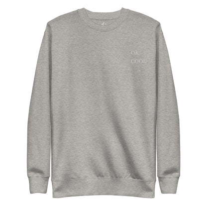 a carbon grey premium sweatshirt with sarcastic white, eat pasta run fasta, text and smile on it