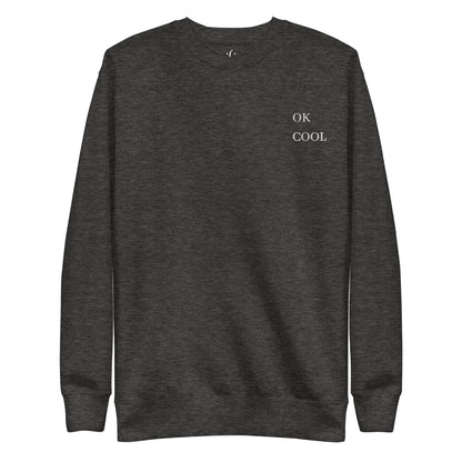 a charcoal heather premium sweatshirt with sarcastic white, eat pasta run fasta, text and smile on it