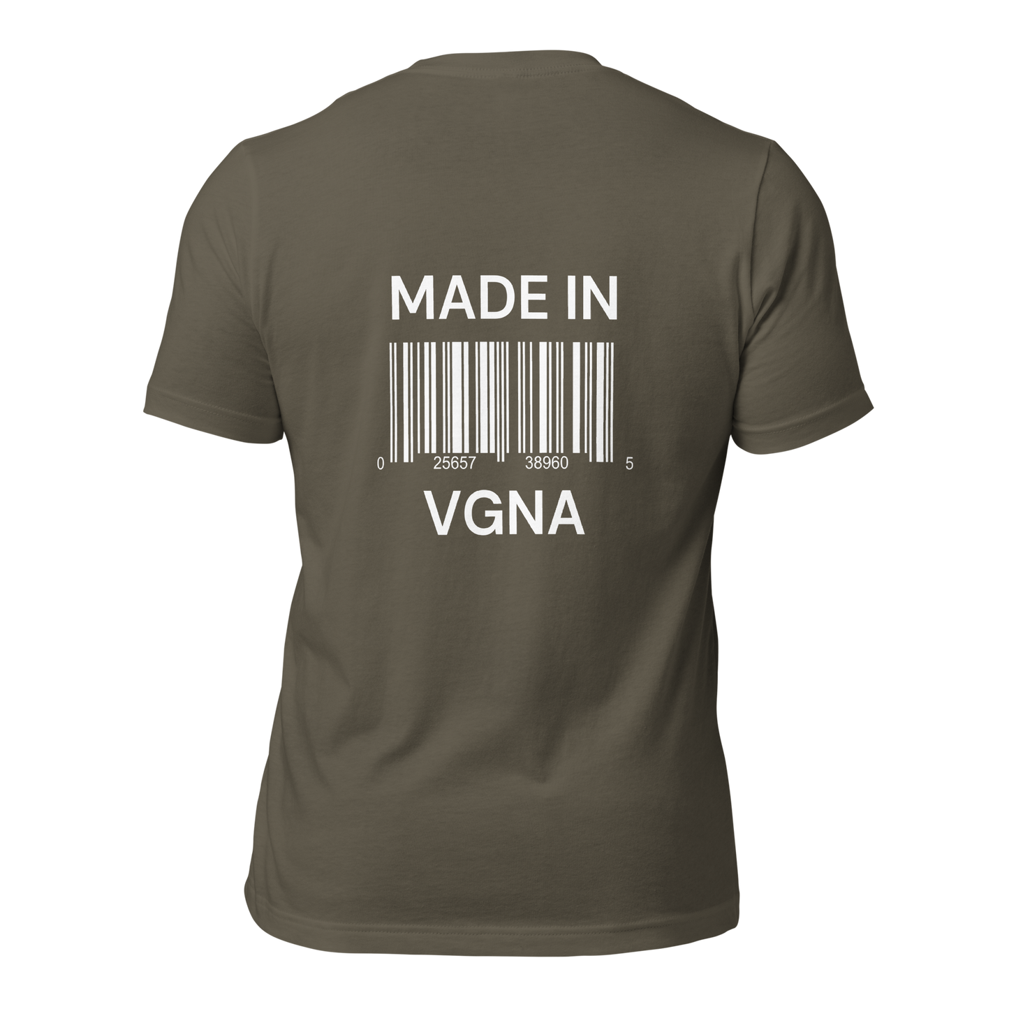 a army t-shirt with white sarcastic , made in vagina scan text and smile on it